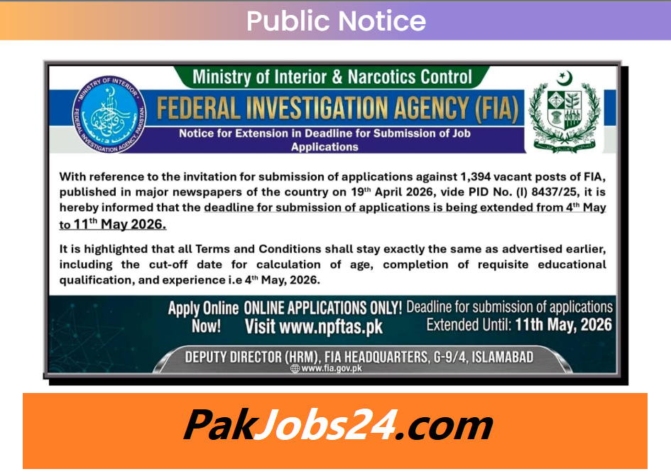 FIA Jobs Apply Last Date